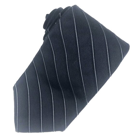 Vintage Tommy Hilfiger Neck Tie Dark Blue Textured Stripe 100% Silk Made in USA - Picture 1 of 6